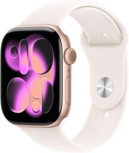 Imagem principal Apple Watch Series 11 GPS, Caixa Cor de Ouro Rosa de Alumínio de 46 mm, Pulseira Esportiva Blush-clara, Tamanho P/M - MEV64AM/A Apple