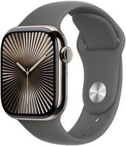 Imagem principal Apple Watch Series 10 GPS + Cellular, Caixa Natural de Titânio de 42 mm, Pulseira Esportiva Cinza-Pedra, Tamanho P/M - MWXD3AM/A Apple
