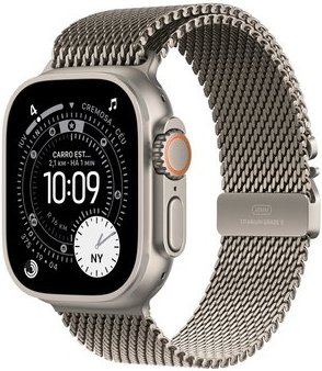 Imagem principal Apple Watch Ultra 3 GPS + Cellular, Caixa Natural de Titânio de 49 mm, Pulseira Natural Estilo Milanês de Titânio, M - MEWY4BE/A Apple
