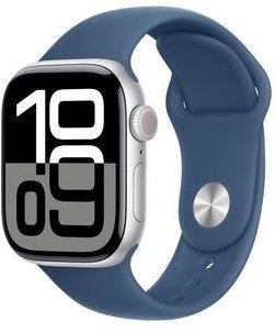 Imagem principal Apple Watch Series 10 GPS + Cellular, Caixa Prateada de Alumínio de 42 mm, Pulseira Esportiva Denim, Tamanho P/M - MWX33AM/A Apple