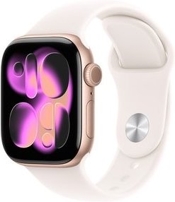 Imagem principal Apple Watch Series 11 GPS, Caixa Cor de Ouro Rosa de Alumínio de 42 mm, Pulseira esportiva blush-clara, Tamanho P/M - MEU04AM/A Apple