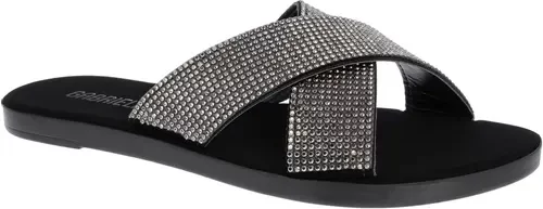 Imagem principal Rasteira Gabriela Flat Tiras Cruzadas Strass Nobuck Preto GABRIELA Preto