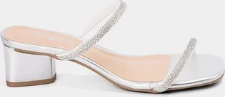 Imagem principal Tamanco Penélope Salto Geométrico Tiras Strass Metalizado Prata PENÉLOPE Prata