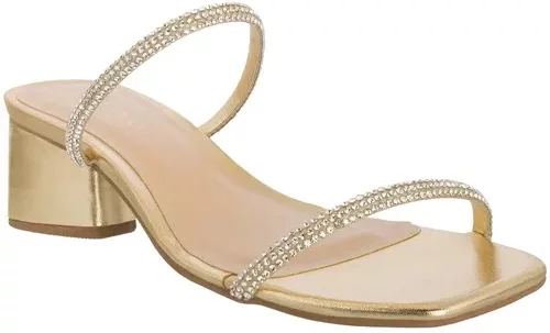 Imagem principal Tamanco Penélope Salto Geométrico Tiras Strass Dourada Ouro PENÉLOPE Ouro