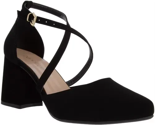 Imagem principal Scarpin Penélope Aberto Salto Grosso Tiras Cruzadas Nobuck Preto PENÉLOPE Preto