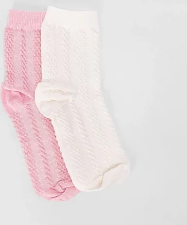 Kit Meia Infantil STZ Cano Médio Relevo 2 Pares 26-29 Rosa & Off White