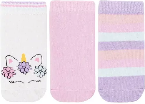 Kit Meia Cano Baixo Infantil STZ 3 Pares 30-33 Unicórnio Listras Color