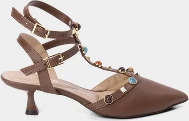 Imagem principal Scarpin Slingback Gabriela Salto Taça Tachas & Pedrarias Caramelo GABRIELA Caramelo