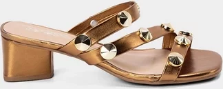 Imagem principal Tamanco Feminino Penélope Salto Médio Geométrico Tachas Bronze PENÉLOPE Bronze