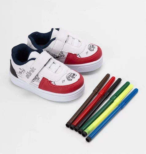 Imagem principal Tênis Casual Bebê Slink Goods + Brinde 6 Canetinhas & Vermelho Branco SLINK Branco