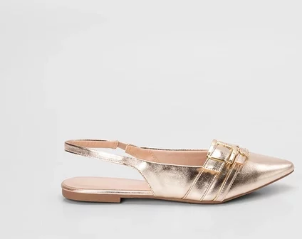 Imagem principal Sapatilha Slingback Feminina Gabriela Tiras Fivelas Metalizado Ouro GABRIELA Ouro