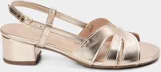 Imagem principal Sandália Feminina Penélope Salto Médio Bloco Recorte Vazado Metalizado Ouro PENÉLOPE Ouro
