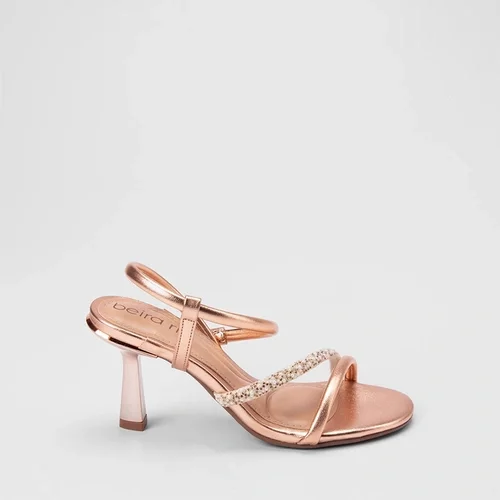 Imagem principal Sandália Feminina Beira Rio Tira Em Strass & Pérola Metalizado Rose Gold Ouro BEIRA RIO Ouro