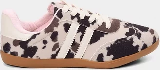 Imagem principal Tênis Casual Feminino Penélope Detalhe Recorte Animal Print Vaca Bege PADRÃO Marrom PADRÃO Marrom