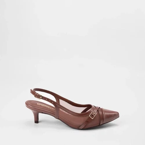 Scarpin Slingback Feminino Gabriela Enfeite Fivela Em Tela