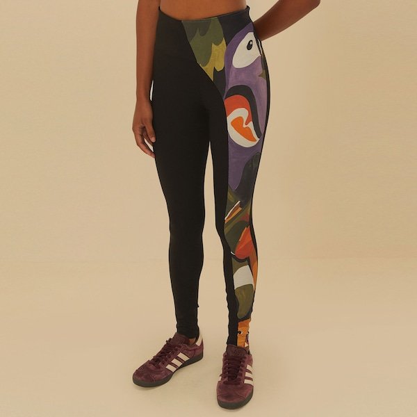 Imagem principal Calça Legging Feminina Farm Recorte Voô Doce Média Compressão Cintura Média PRETO/AZUL FARM PRETO/AZUL