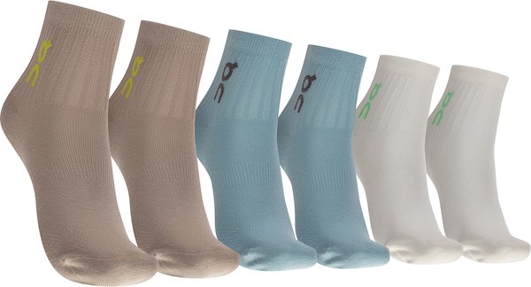 Kit de Meias On Running Cano Médio Logo Sock Mid Adulto 3 pares