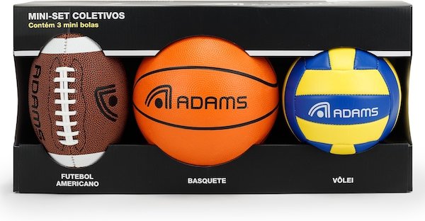 Kit Mini Bolas Esportivas Adams com 3 Unidades - Basquete, Futebol Americano e Vôlei