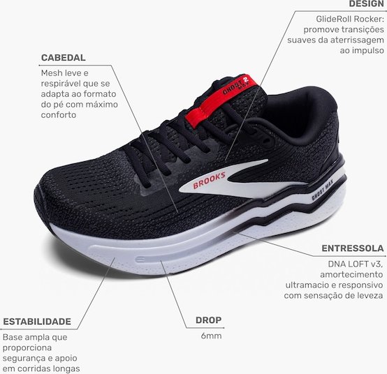 Imagem principal Tênis Masculino Brooks Ghost Max 2 PRETO/BRANCO Brooks PRETO/BRANCO