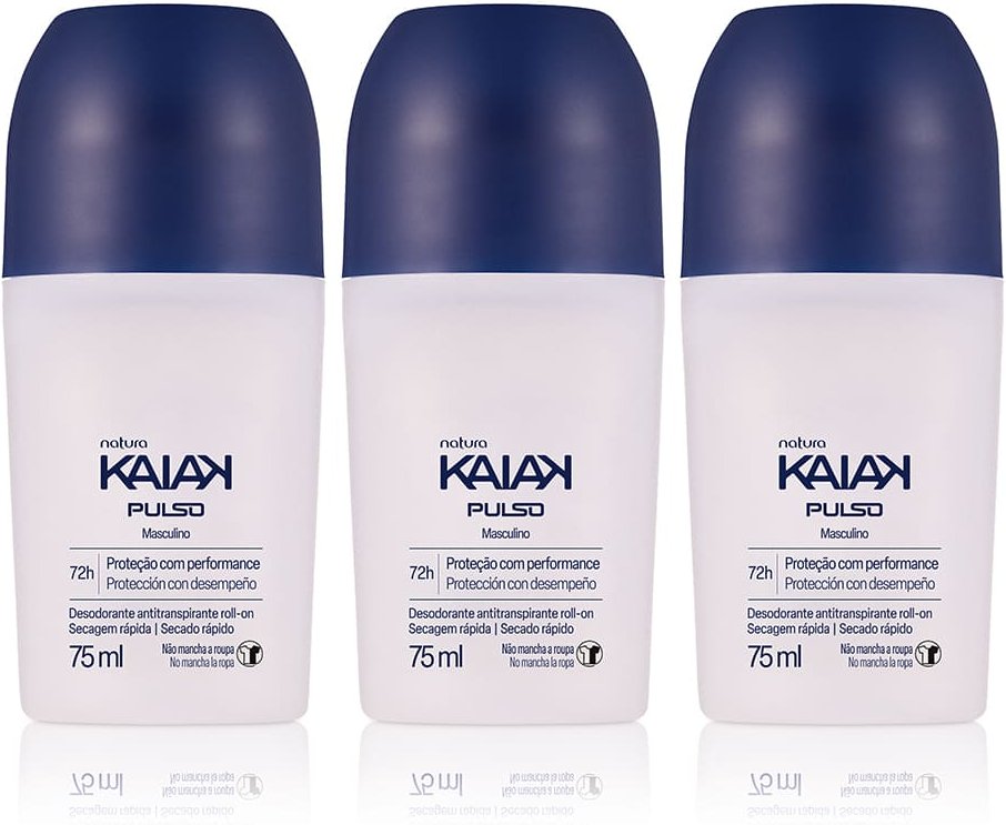 Imagem principal Kit Desodorante Antitranspirante Roll-on Kaiak Pulso Masculino (3 unidades) Natura BR Natura BR