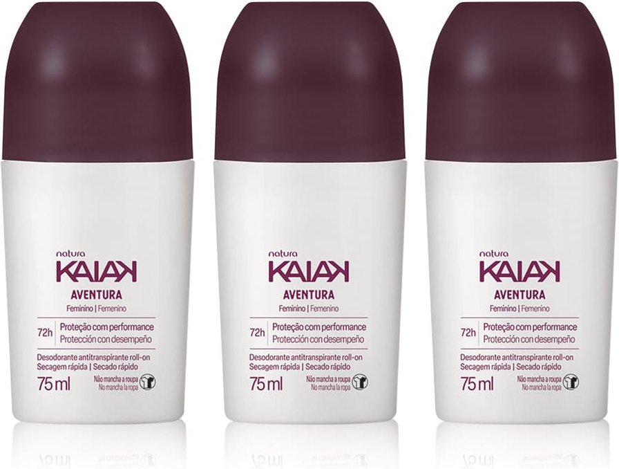 Imagem principal Kit Desodorante Antitranspirante Roll-on Kaiak Aventura Feminino (3 unidades) Natura BR Natura BR