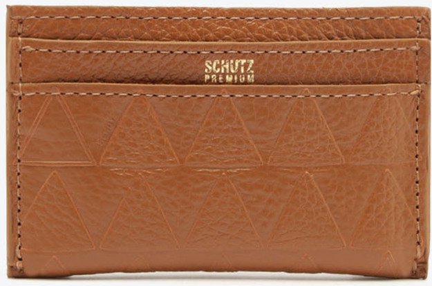 Porta Cartões Grande Triangle Grained Couro Caramelo