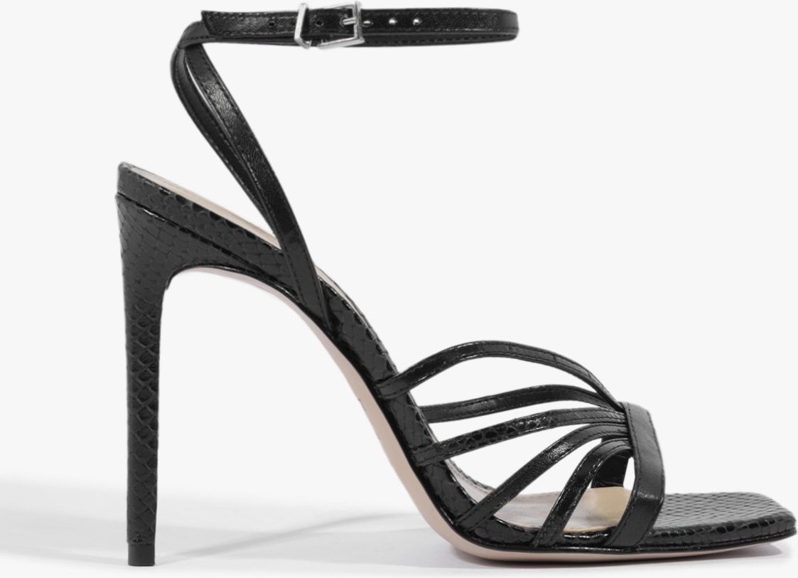 Imagem principal Sandália Salto Alto Tiras Couro Croco Preta Preto Preto