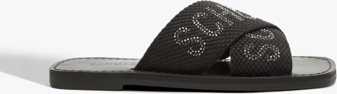 Imagem principal Sandália Rasteira X Schutz Logo Preta e Prata Preto Preto