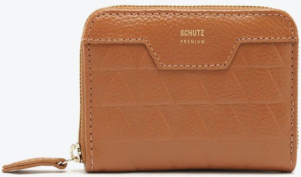 Carteira Pequena Triangle Grained Couro Caramelo