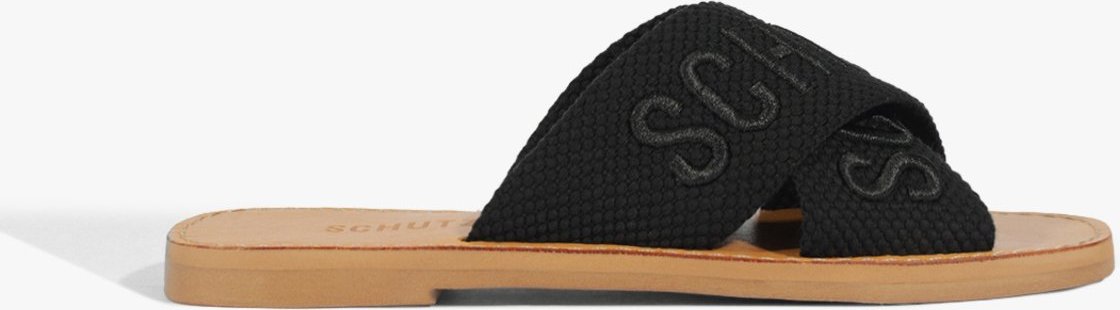 Sandália Rasteira X Schutz Bege Logo Preta
