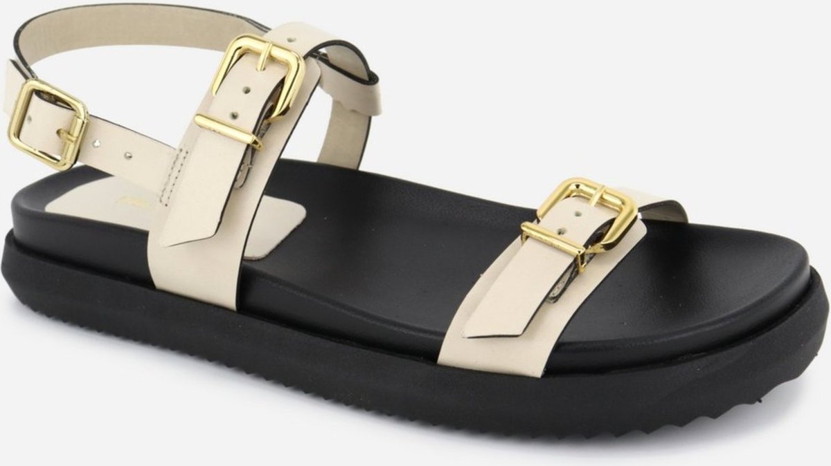 Sandália Rasteiria Couro Maria Paula Solado Confort Fechamento Fivela Off White