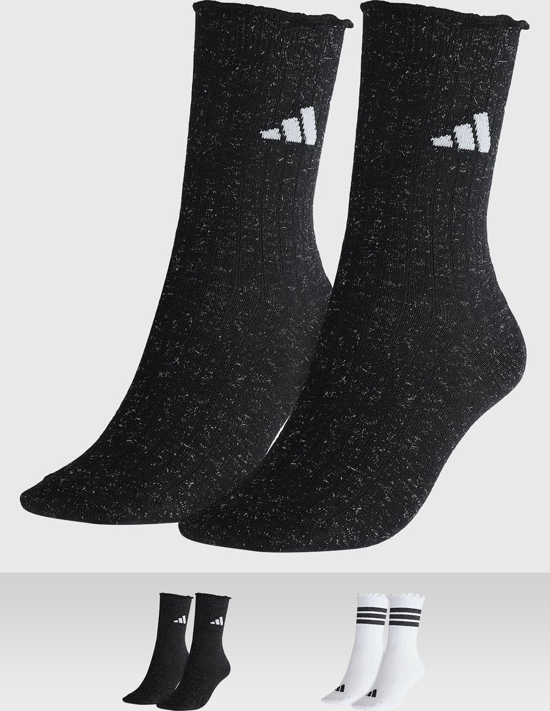 Kit 2pçs Meia adidas Performance Cano Alto 3 Stripes com Lurex Preta