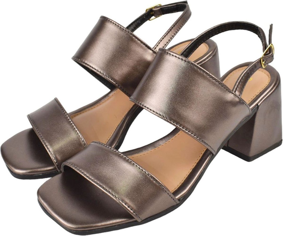 Sandalia Feminina Donatella Shoes Bico Quadrado Salto Alto Casual Metalizada