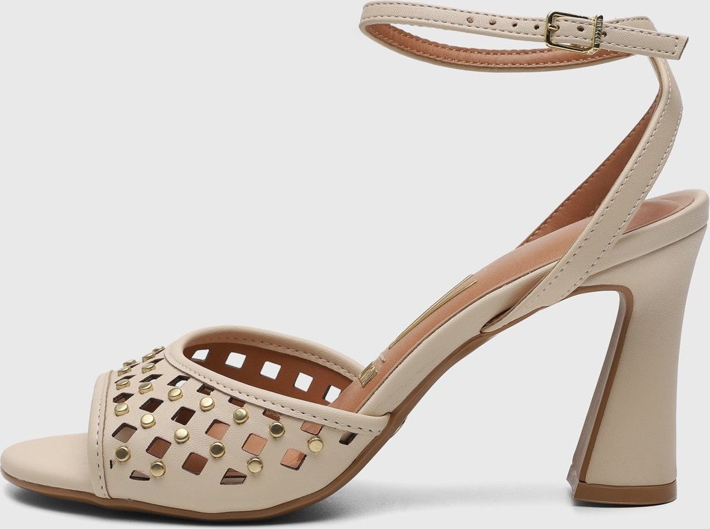 Sandália Feminina Vizzano Salto Bloco Detalhes Metálicos