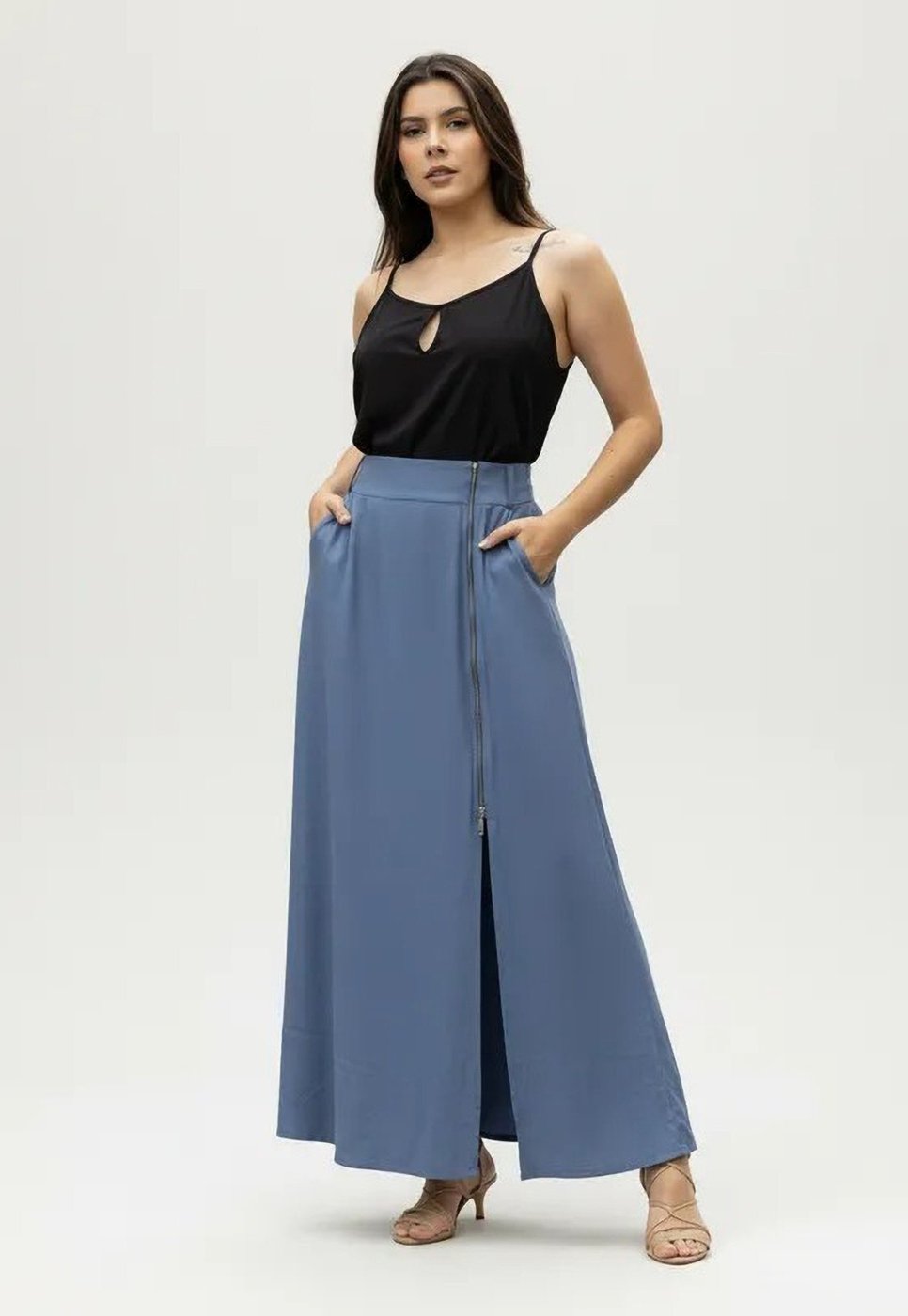 Saia Cabanafree Midi com Zíper Blue