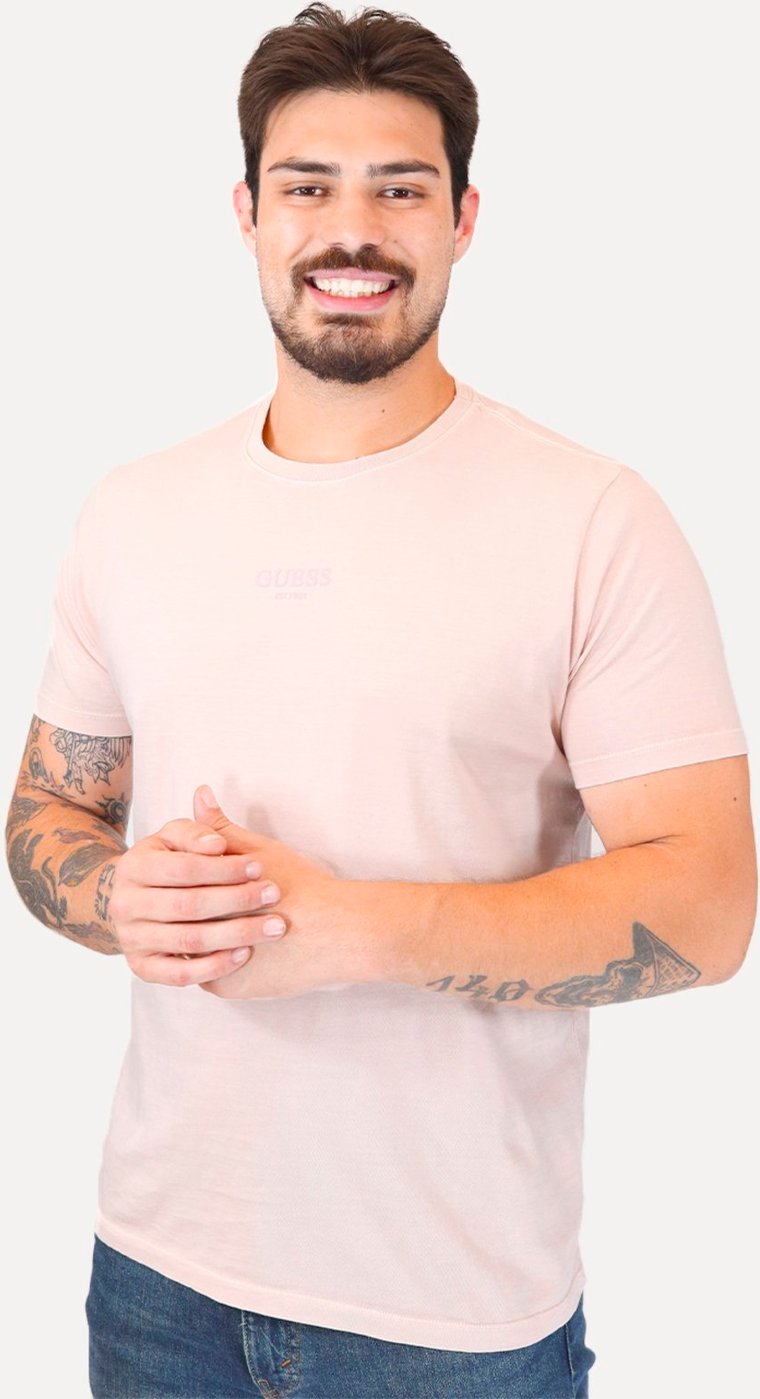 Camiseta Guess Masculina Rubber Est.1981 Stoned Claro