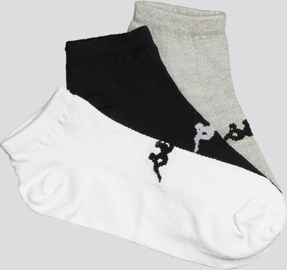 Kit Meia Kappa 3 Pares Sapatilha Branca Cinza e Preta