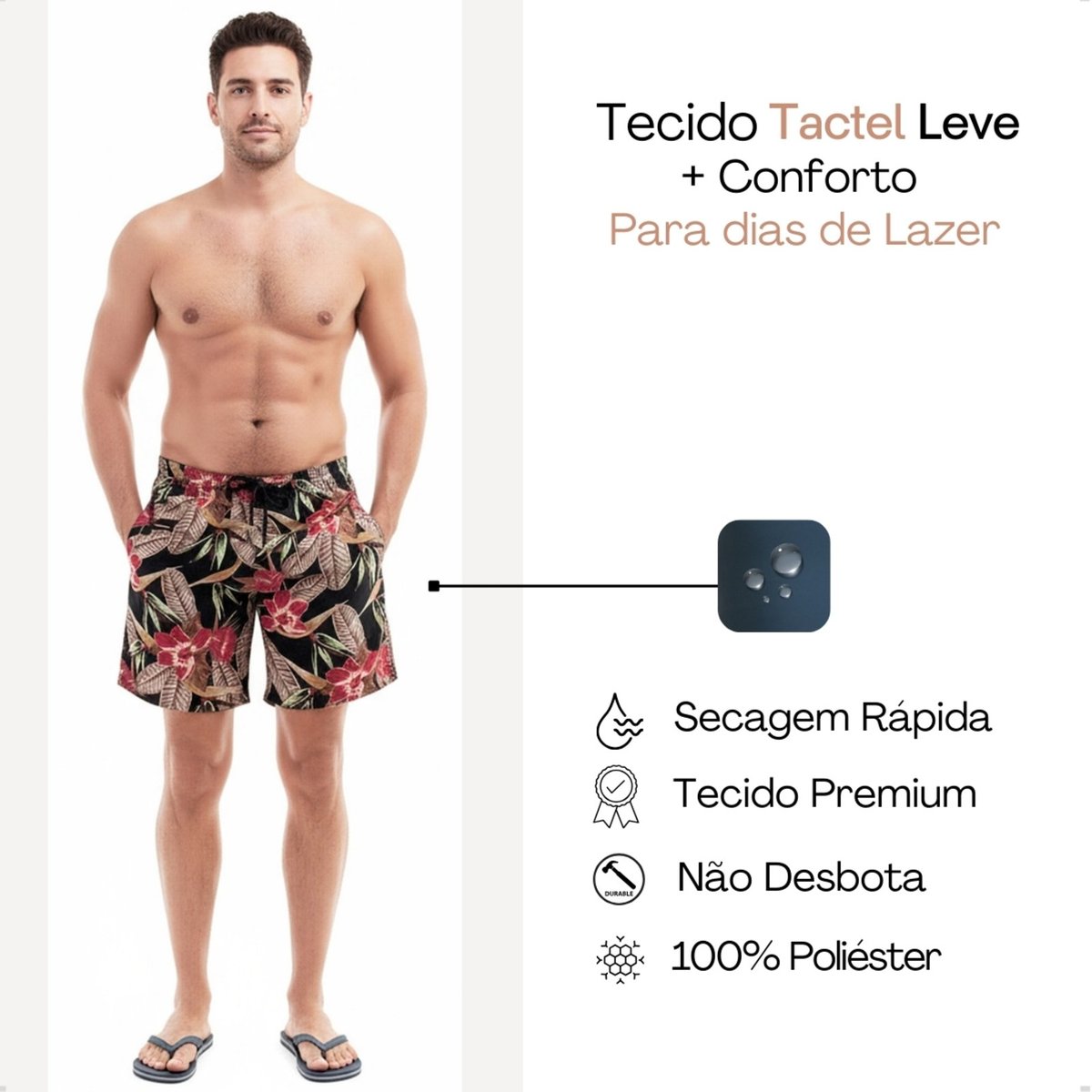 Imagem principal Bermuda Praia KS Masculina Short Tactel Premium estampado/floral/multicolorido/preto/vermelho KS estampado/floral/multicolorido/preto/vermelho