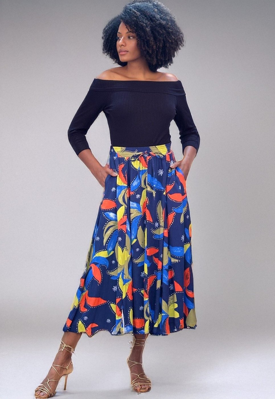 Saia Amazonia Vital Longa Viscose Estampa Maré Vibrante