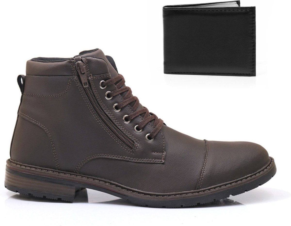 Imagem principal Kit Bota Coturno Com Carteira Masculina Épico Casual Zíper Conforto Leve ÉPICO CALÇADOS café/marrom ÉPICO CALÇADOS café/marrom