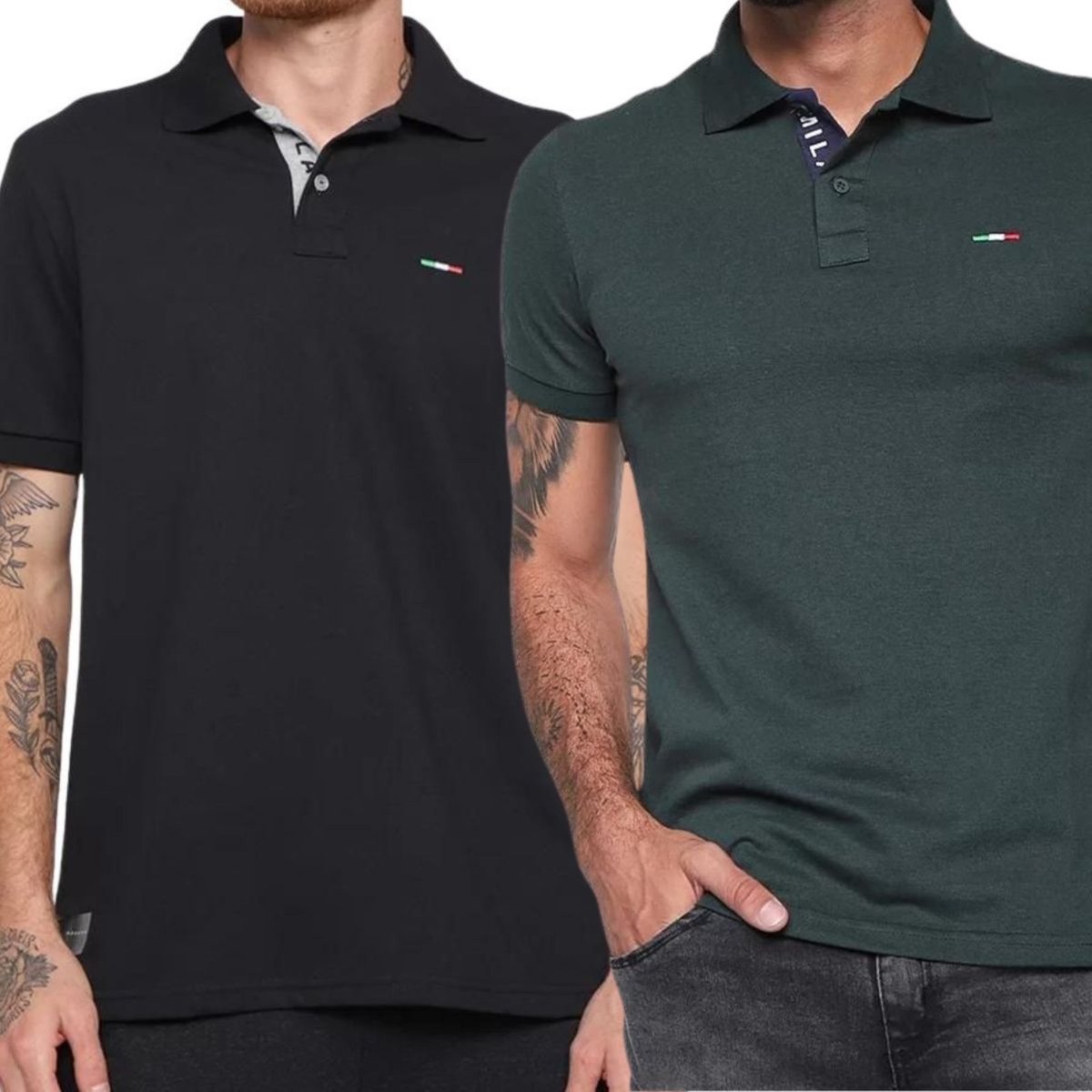 Imagem principal Kit 2 Polos Masculina Básicas FMF Piquet no Estilo Tommy Bordado Itália Preto Militar multicolorido FMF multicolorido