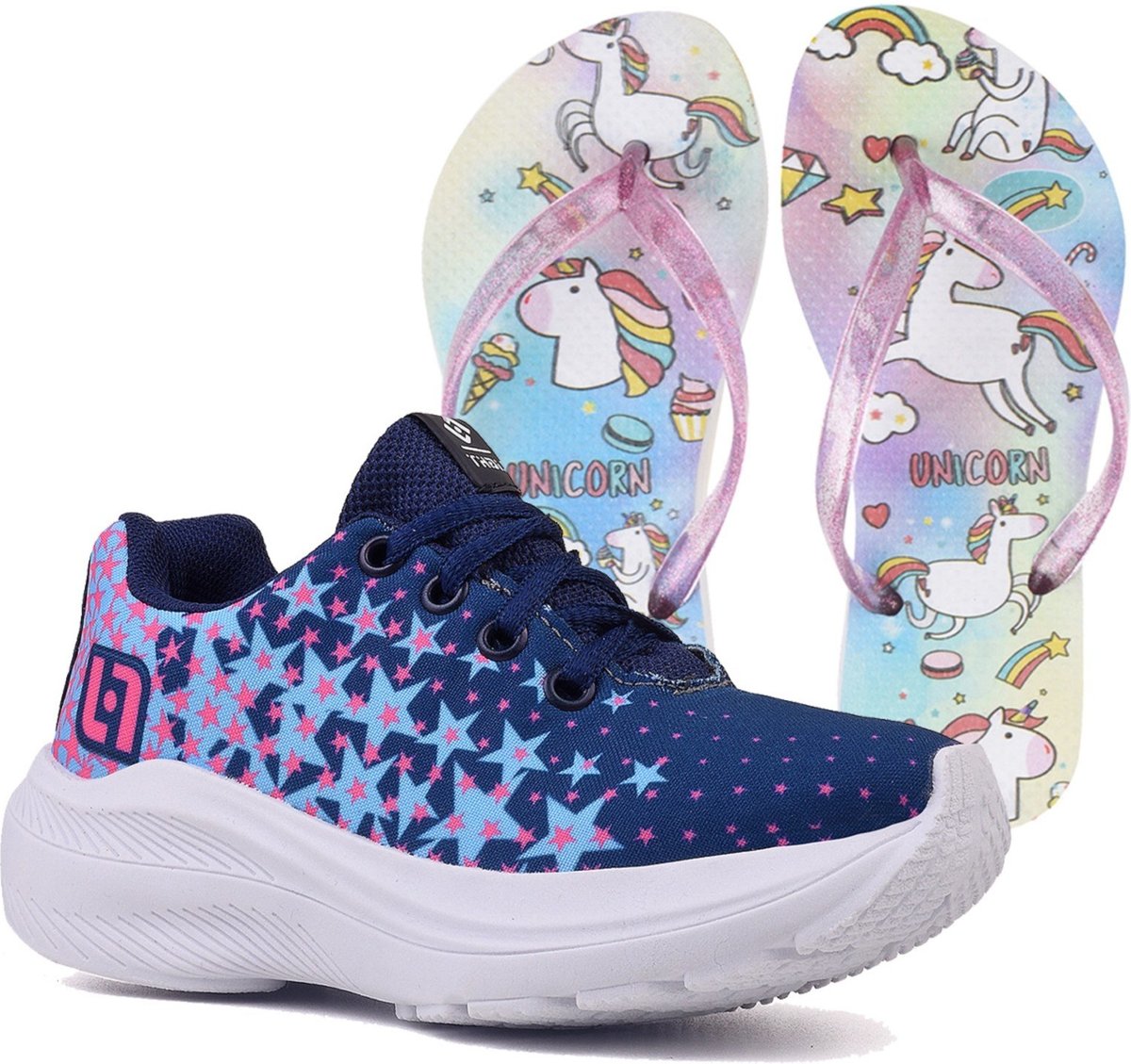 Infantil - Tenis Meninas Casual Marinho e Feminino + Chinelo
