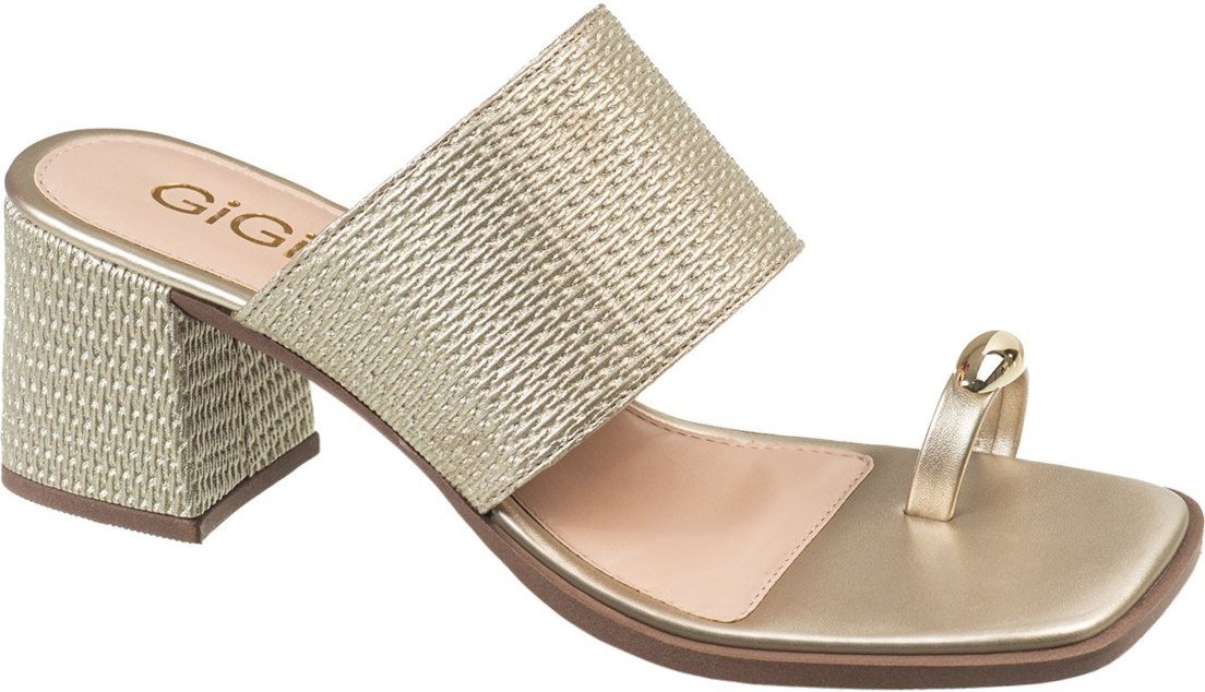 Imagem principal Sandália Feminina Tamanco GiGiL Tira Larga Anel de Dedo Detalhe Metalizado Ring Toe Salto Bloco Elegante caramelo/castanho Gigil caramelo/castanho