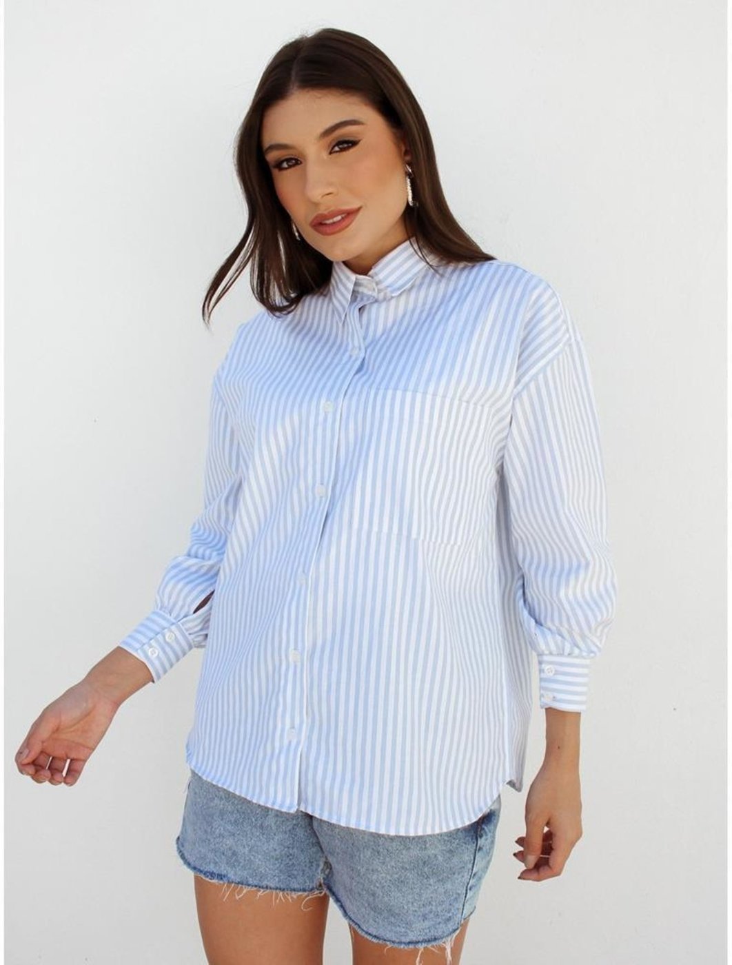 Imagem principal Camisa Feminina Listrada Clássica Manga Longa Alfaiataria TEODORO CAMISARIA azul marinho TEODORO CAMISARIA azul marinho