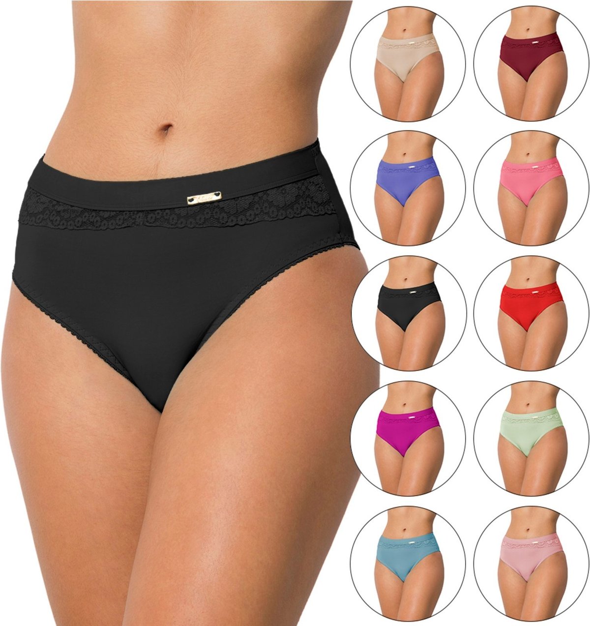 Imagem principal Kit 5 Calcinhas Gabi LIngerie Microfibra Em Poliamida Detalhes Em Renda Confortável multicolorido Gabi Lingerie multicolorido