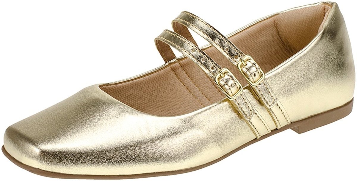 Imagem principal Sapatilha Lóris Shoes Feminina Bico Quadrado Mary Jane Confortável Mocassim Clássico Retro 190 dourado LÓRIS SHOES dourado