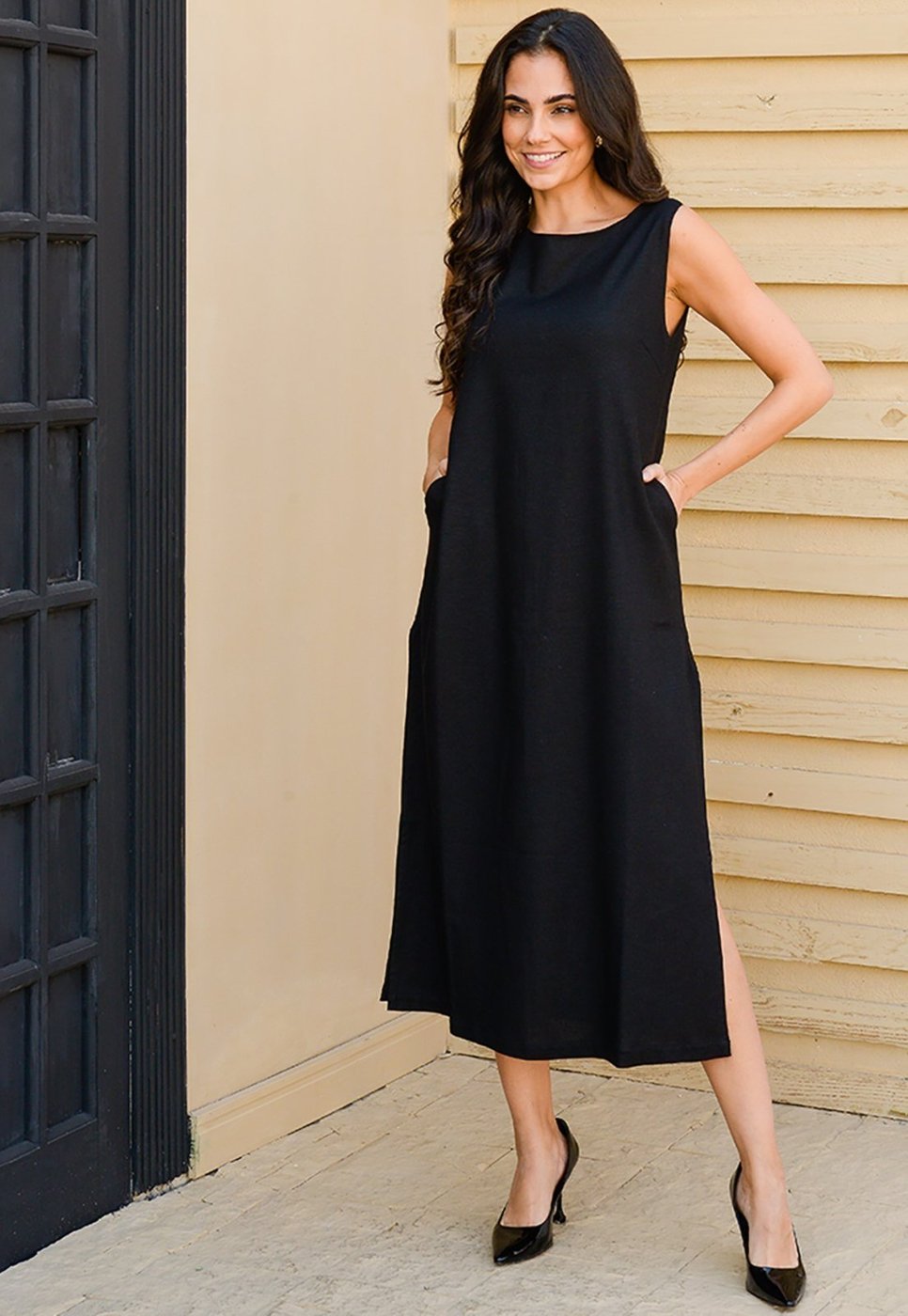 Imagem principal Vestido Midi Alça Larga com Fendas B’Bonnie Alice B'Bonnie preto B'Bonnie preto