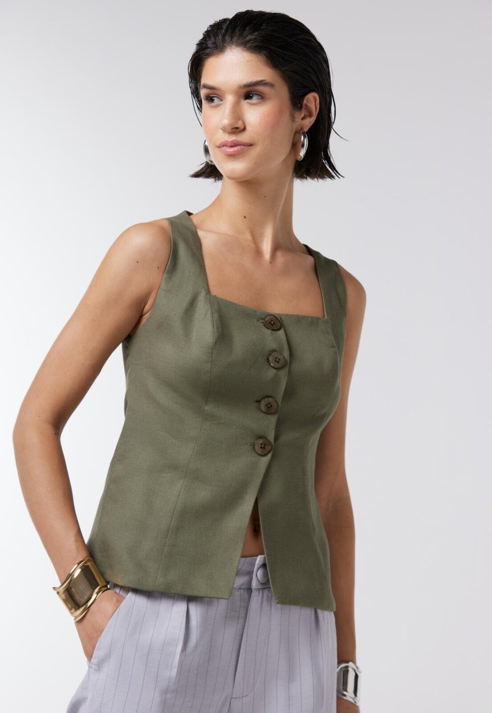 Imagem principal Colete Linho Traymon Com Ajuste Costa preto Traymon preto