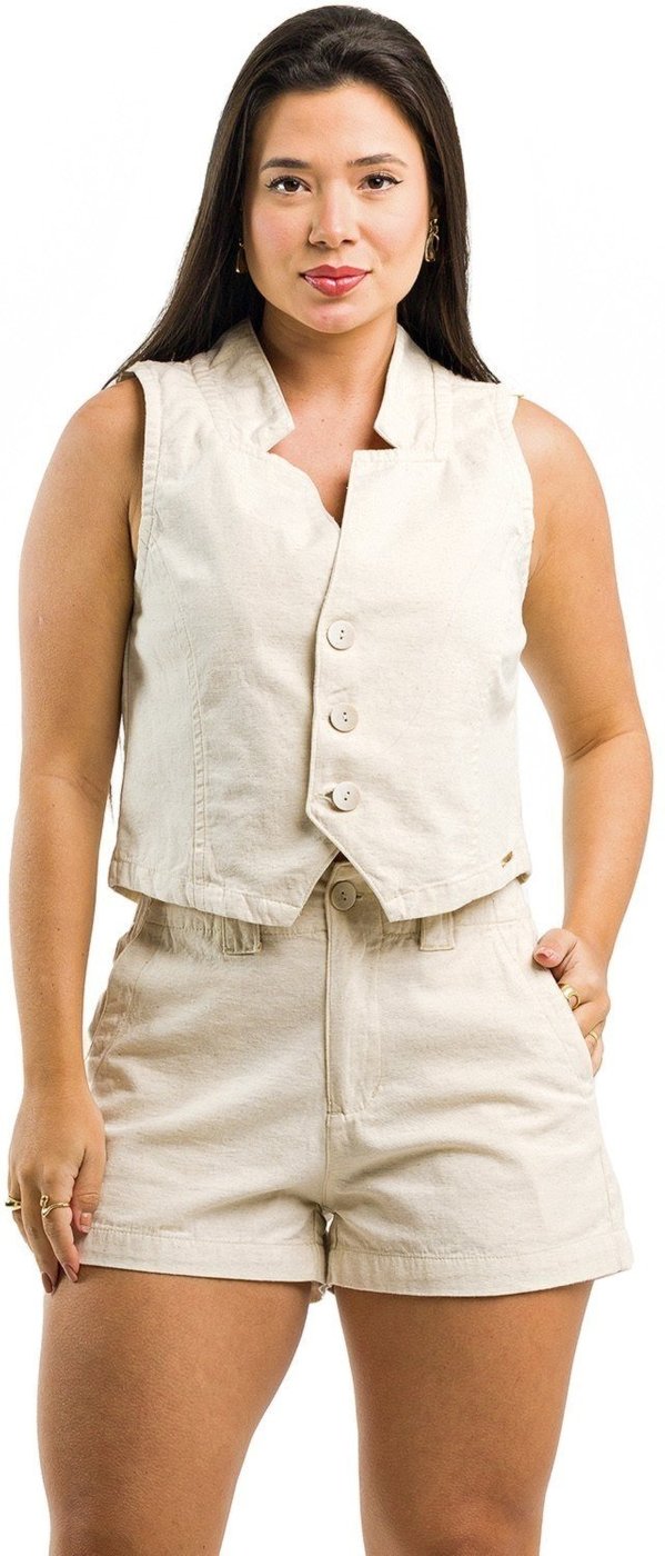 Colete Restrito Jeans De Linho Natural - Bege