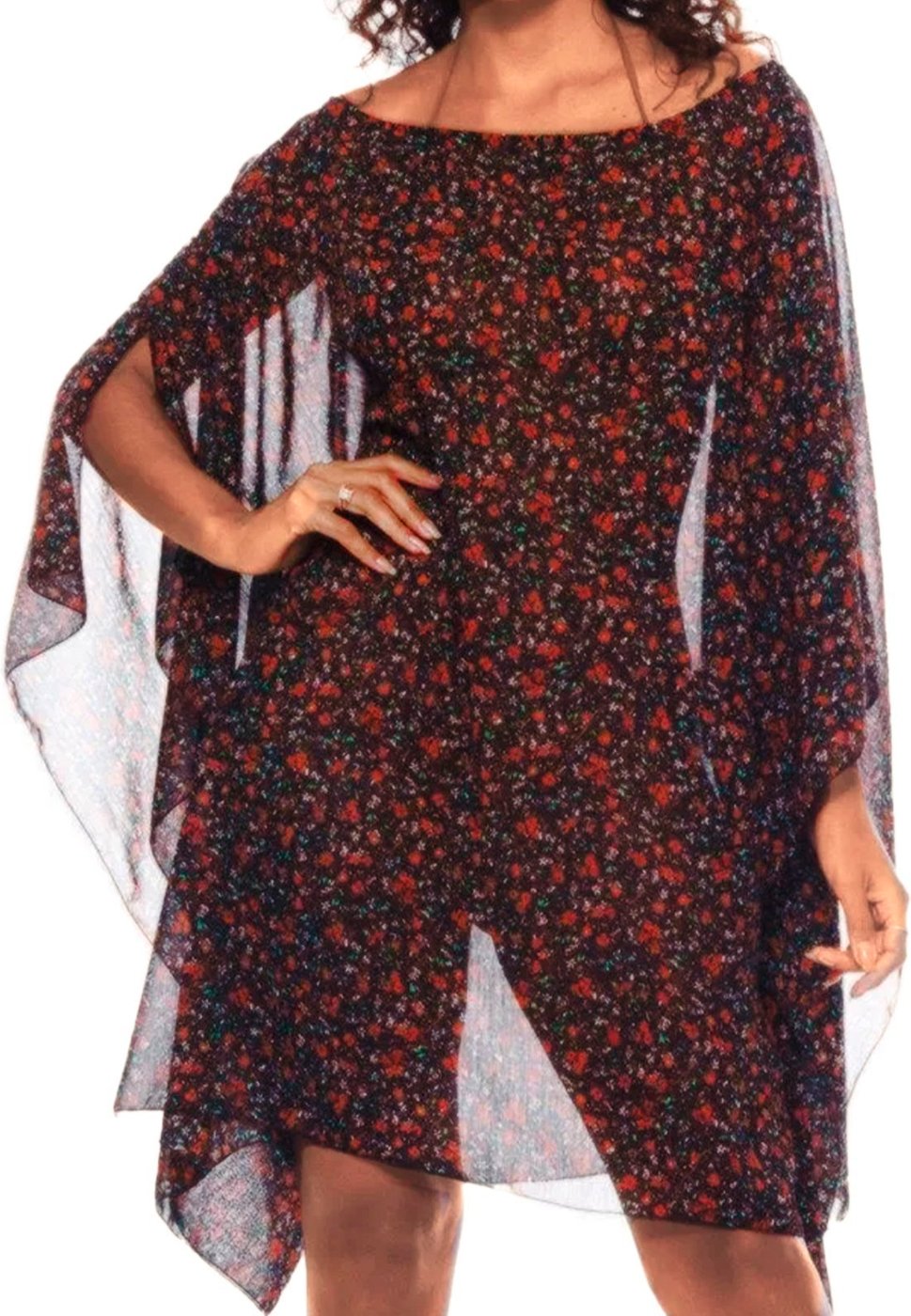 Saída Vestido Kaftan Amplo Crepe Floral Fundo